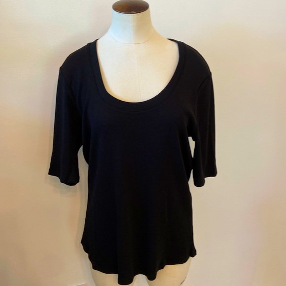 NWT Chico’s Black Cotton Modal Rib Tee SS Basic Knit Size 2 US Large - Picture 1 of 11